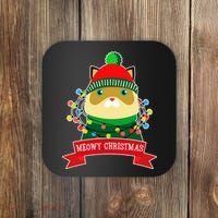 Meowy Christmas Cat Lights Coaster thumb 0