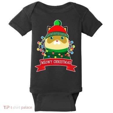 Meowy Christmas Cat Lights Baby Bodysuit