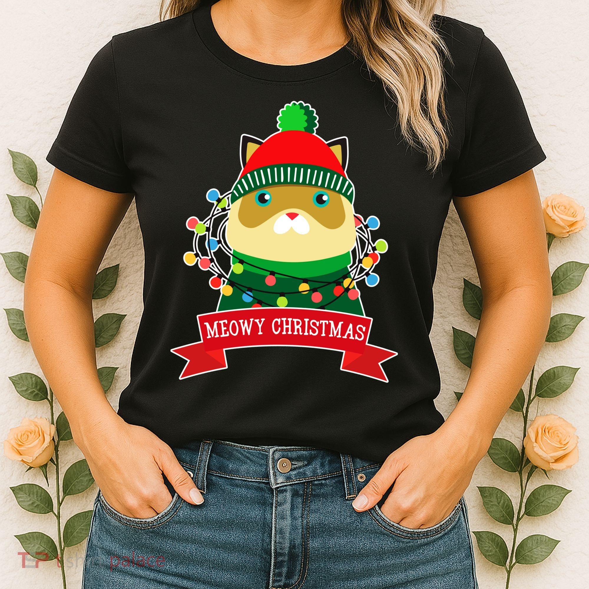 Meowy Christmas Cat Lights Women's T-Shirt