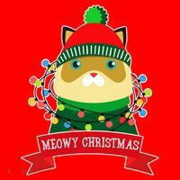 Meowy Christmas Cat Lights Santa Hat thumb 1