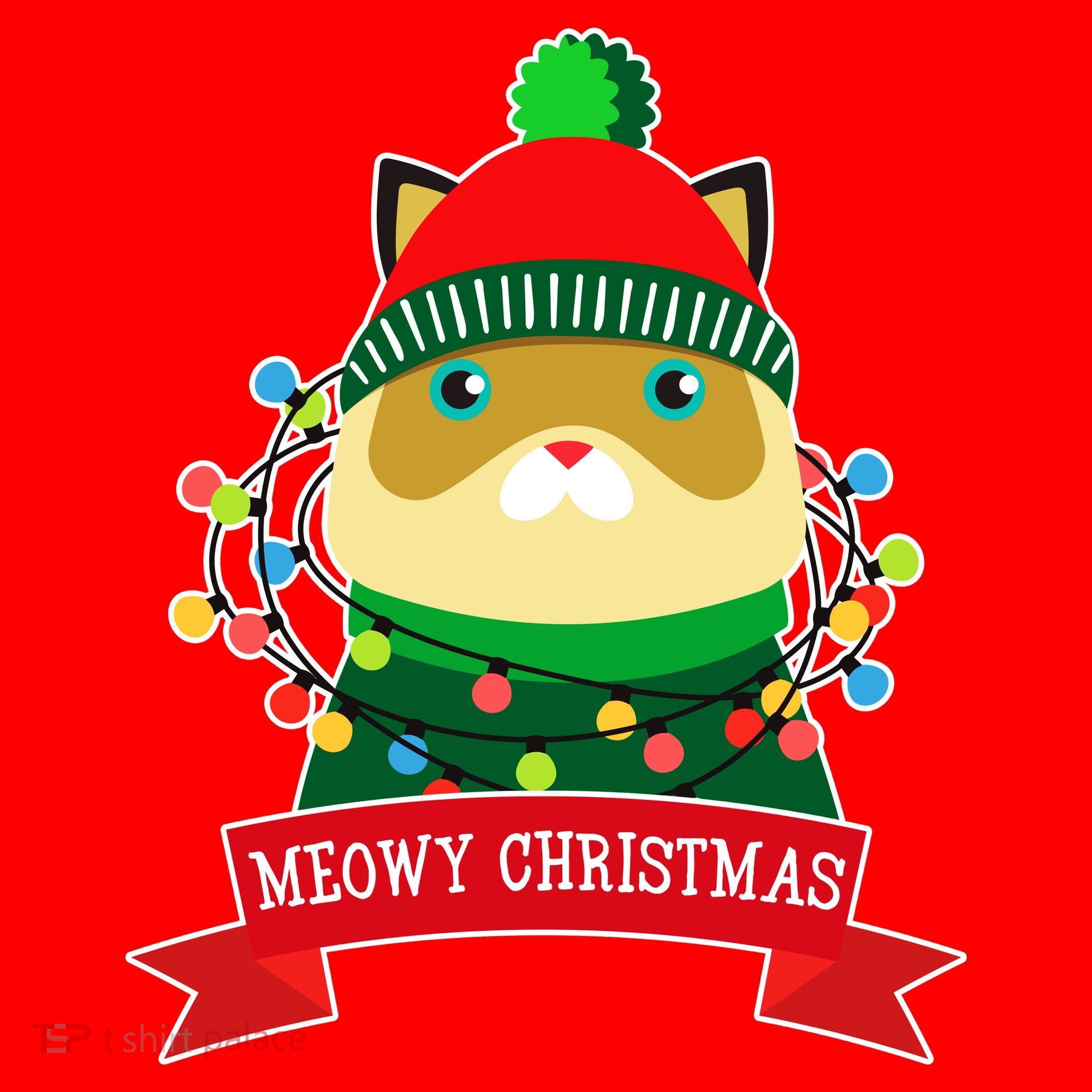 Meowy Christmas Cat Lights Santa Hat