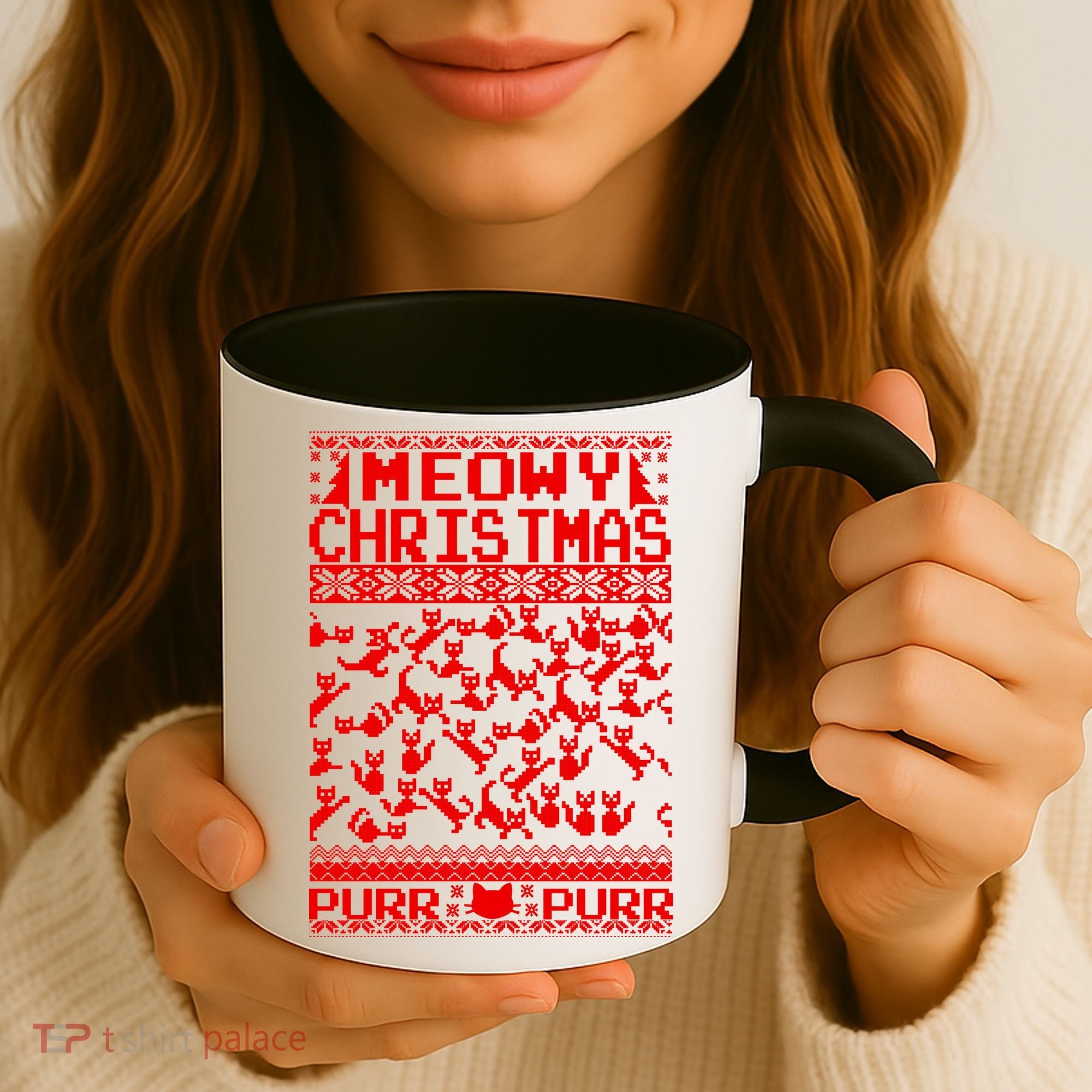 Meowy Christmas Cat Ugly Christmas Sweater Coffee Mug