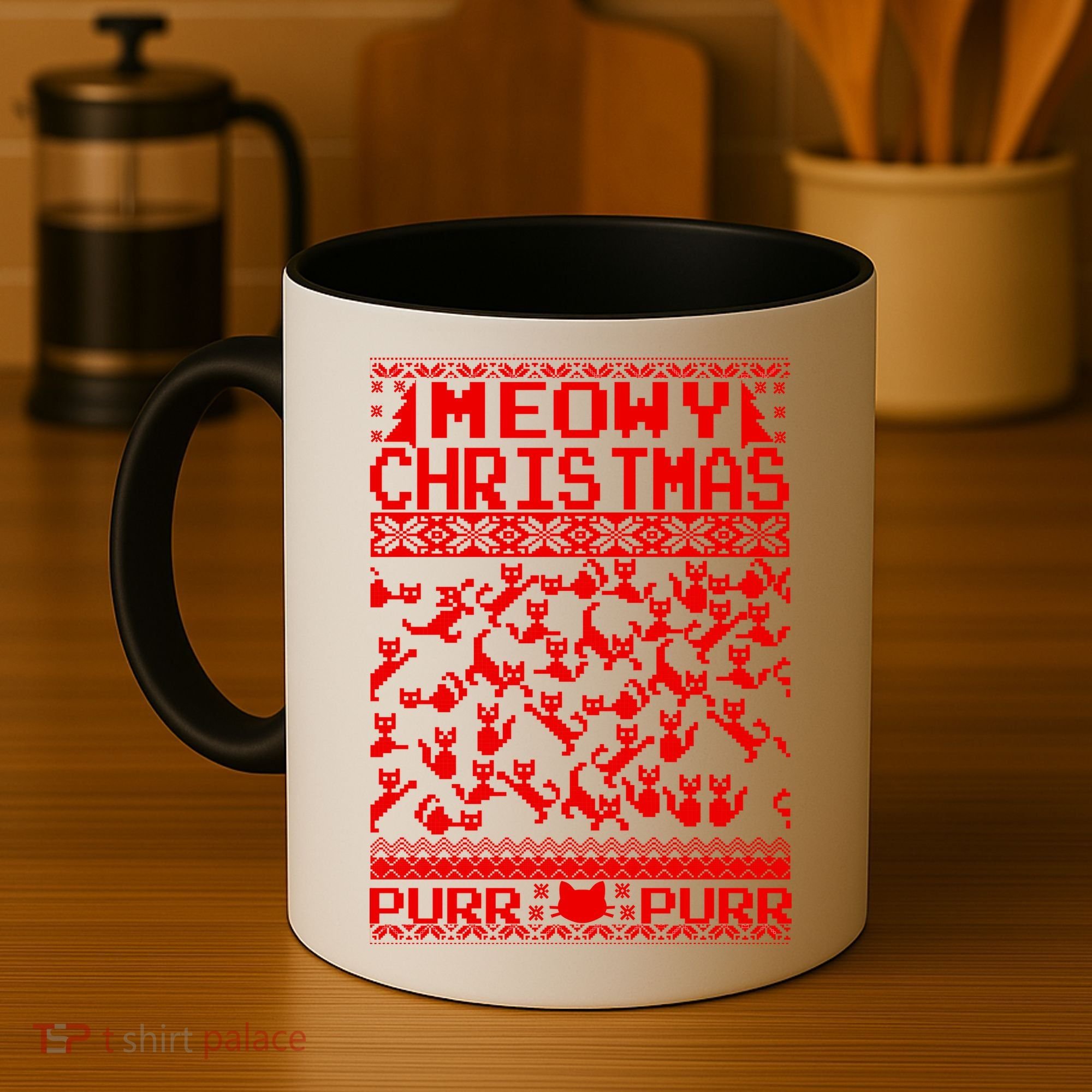 Meowy Christmas Cat Ugly Christmas Sweater Coffee Mug
