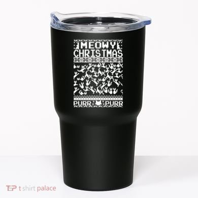 Meowy Christmas Cat Ugly Christmas Sweater Tumbler