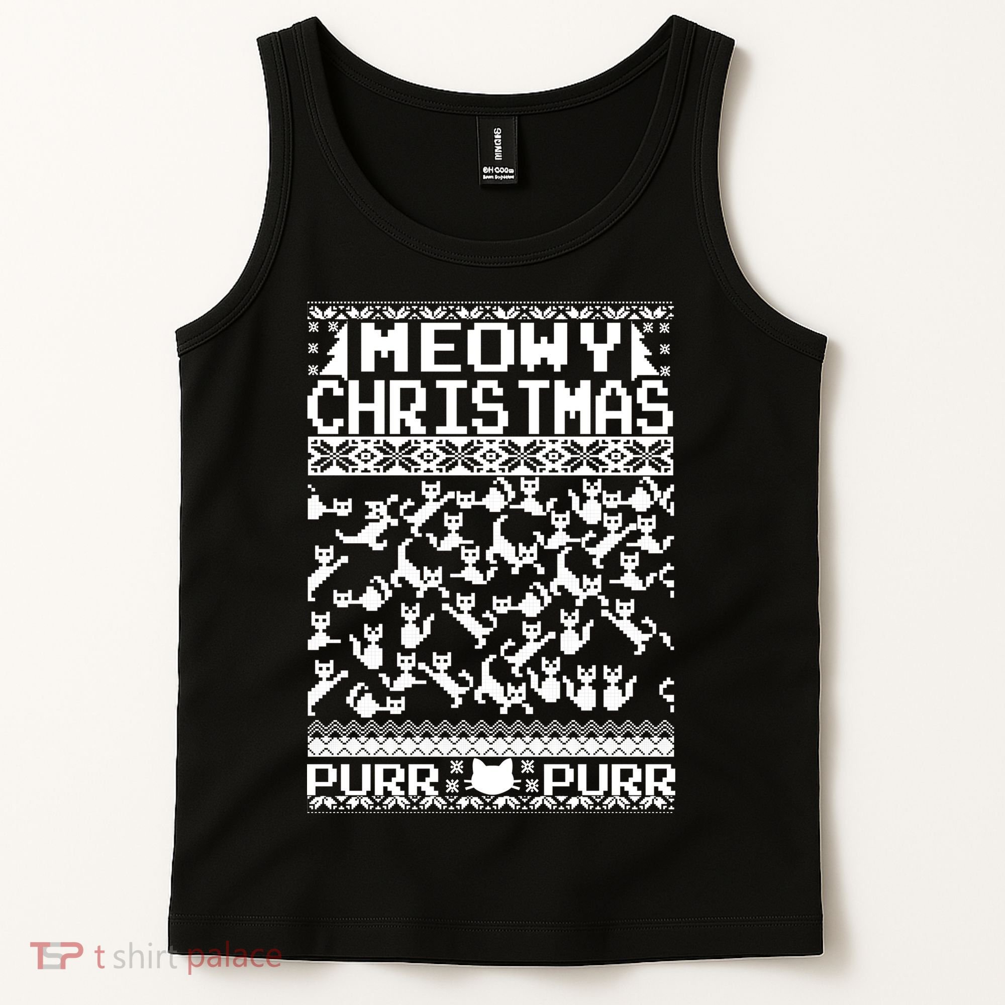 Meowy Christmas Cat Ugly Christmas Sweater Tank Top