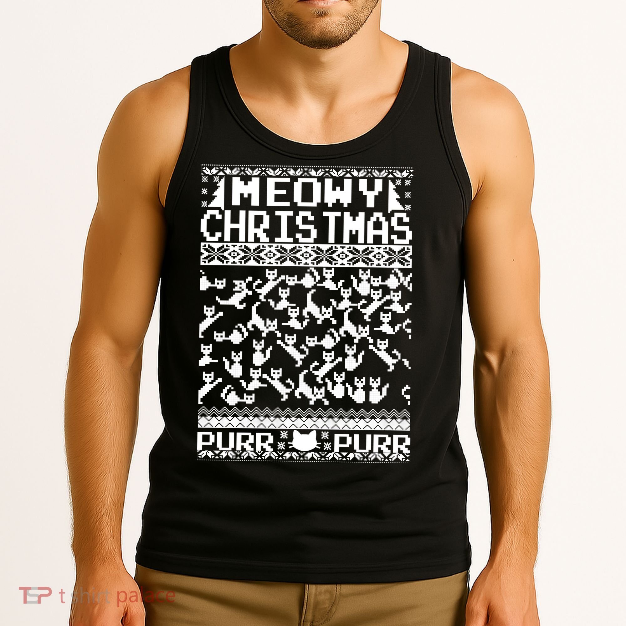 Meowy Christmas Cat Ugly Christmas Sweater Tank Top