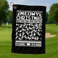 Meowy Christmas Cat Ugly Christmas Sweater Golf Towel thumb 1