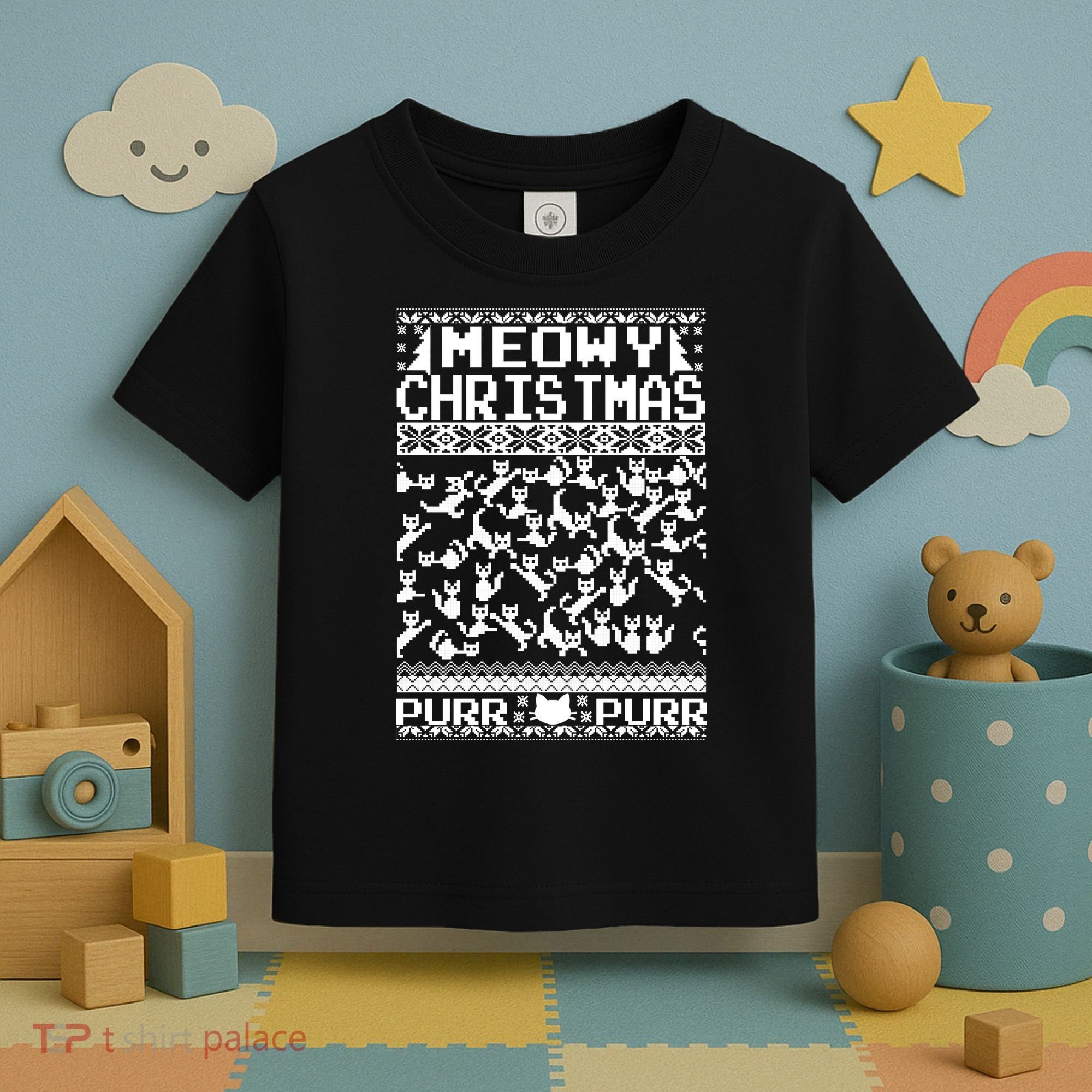 Meowy Christmas Cat Ugly Christmas Sweater Toddler T-Shirt