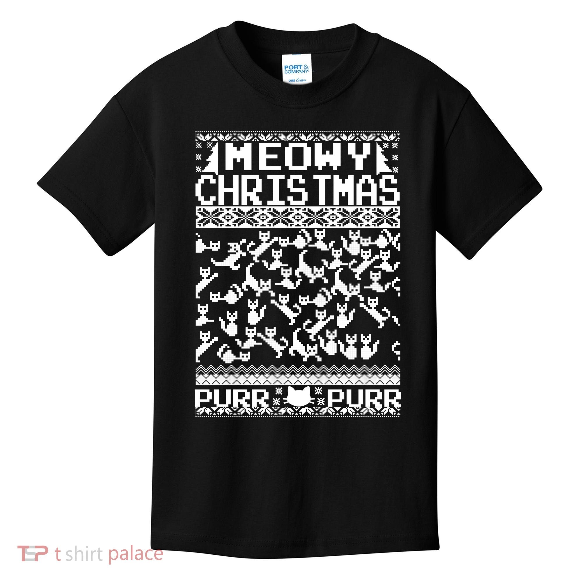 Meowy Christmas Cat Ugly Christmas Sweater Kids T-Shirt