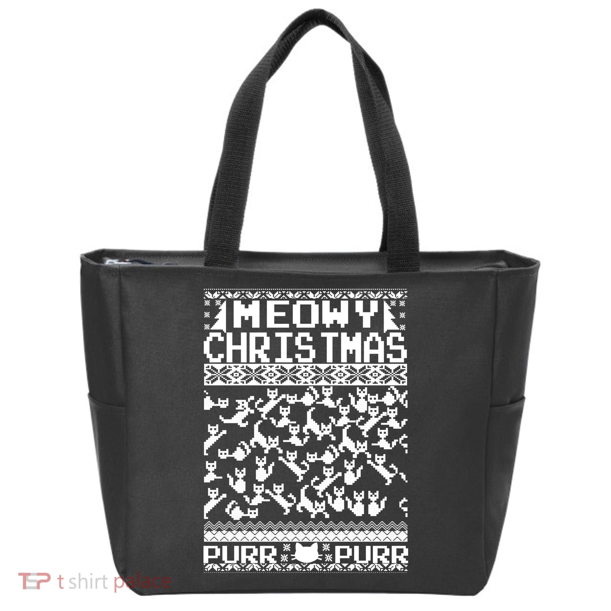Meowy Christmas Cat Ugly Christmas Sweater Tote Bag