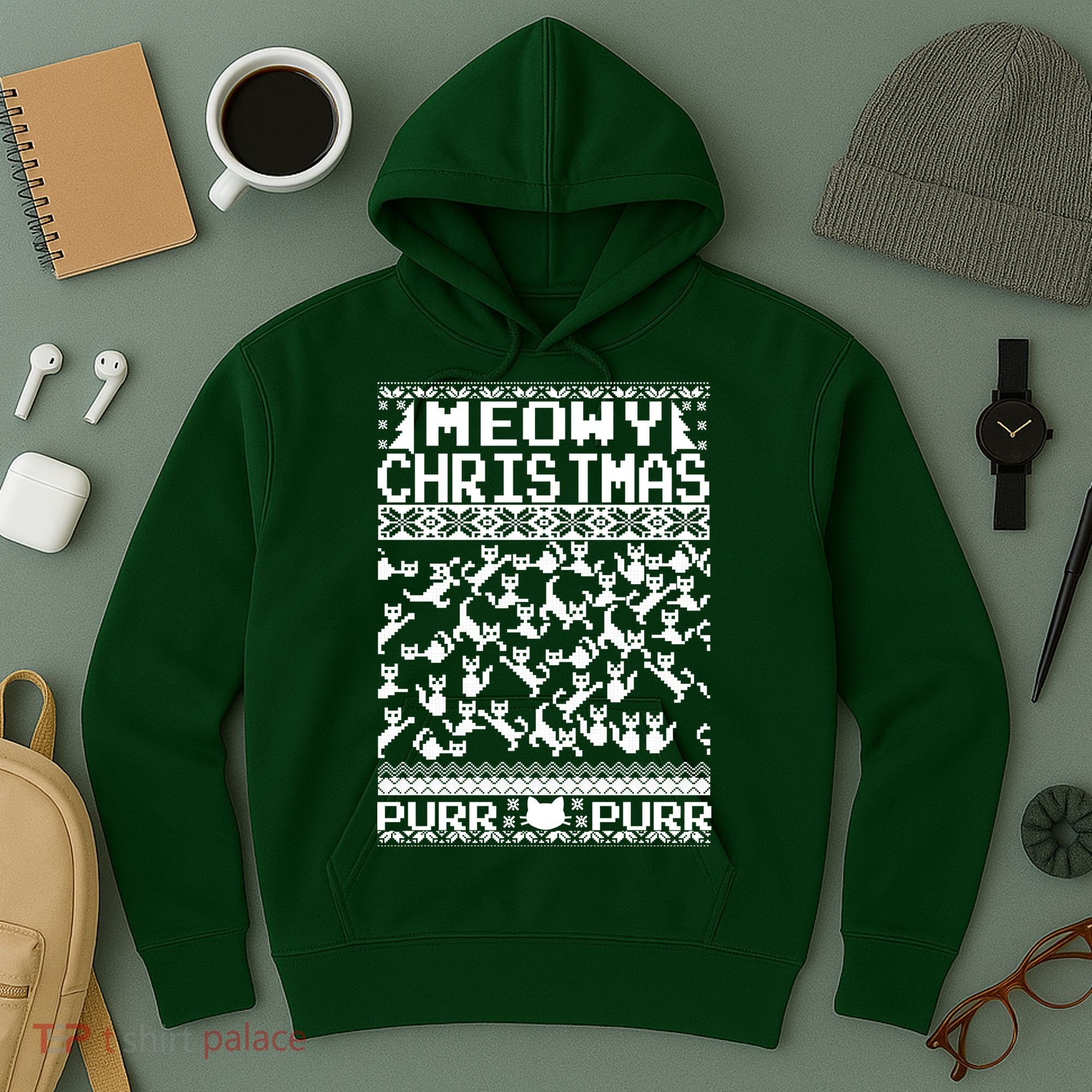 Meowy Christmas Cat Ugly Christmas Sweater Hoodie