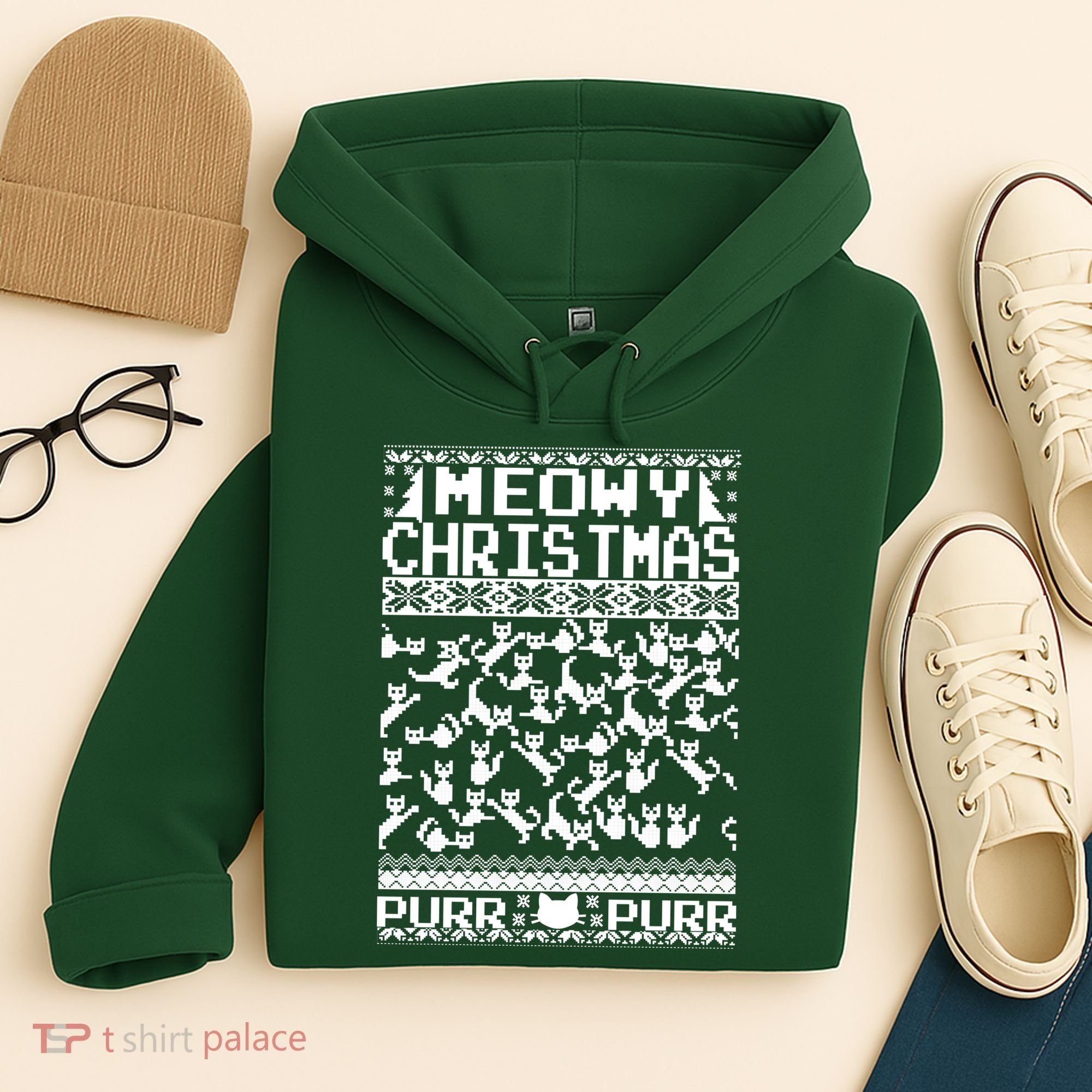 Meowy Christmas Cat Ugly Christmas Sweater Hoodie