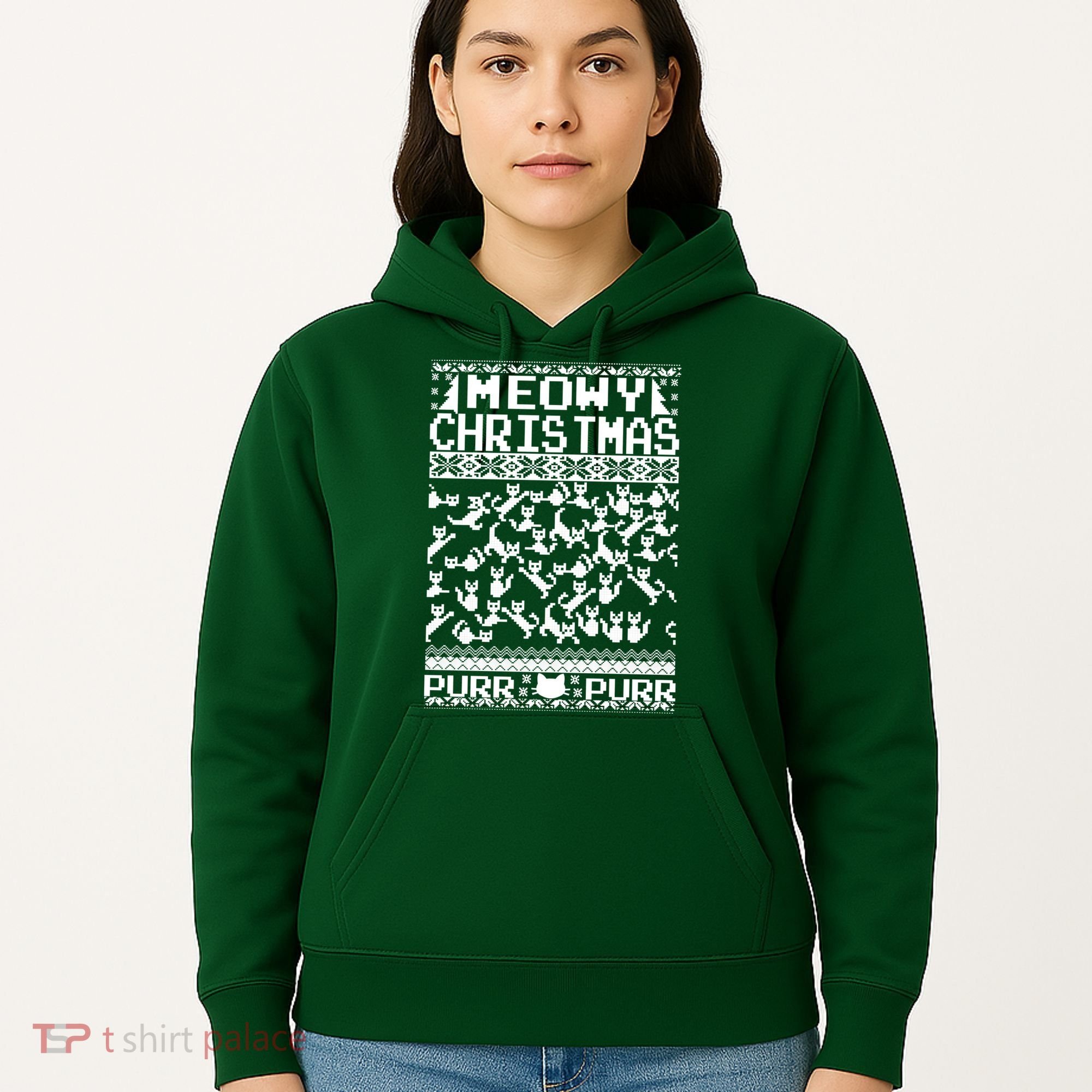 Meowy Christmas Cat Ugly Christmas Sweater Hoodie