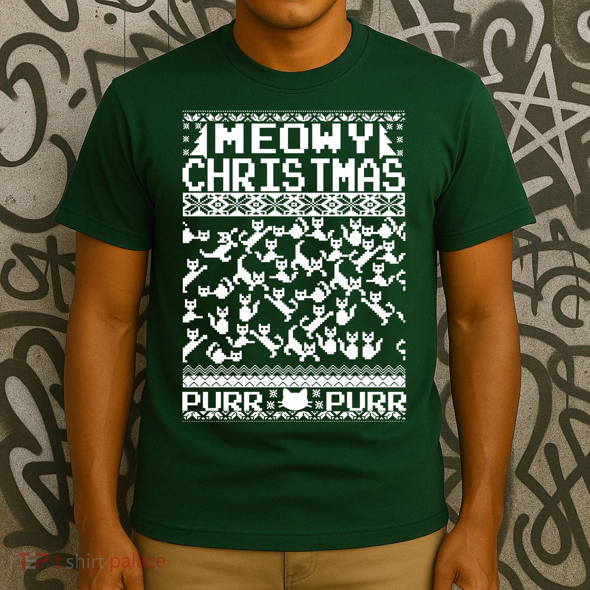 Meowy Christmas Cat Ugly Christmas Sweater T-Shirt