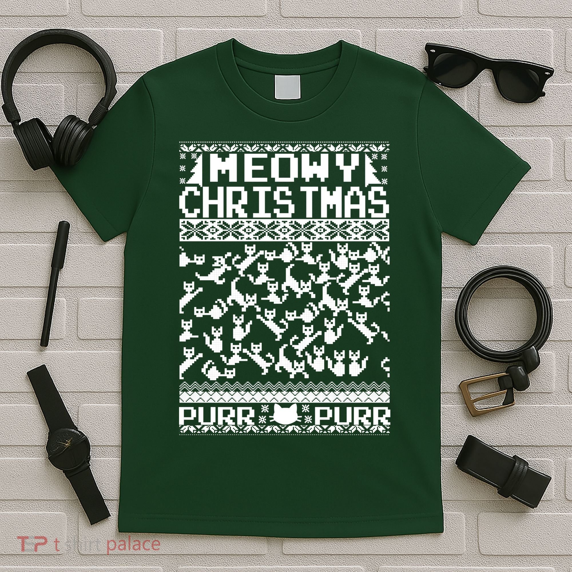 Meowy Christmas Cat Ugly Christmas Sweater T-Shirt