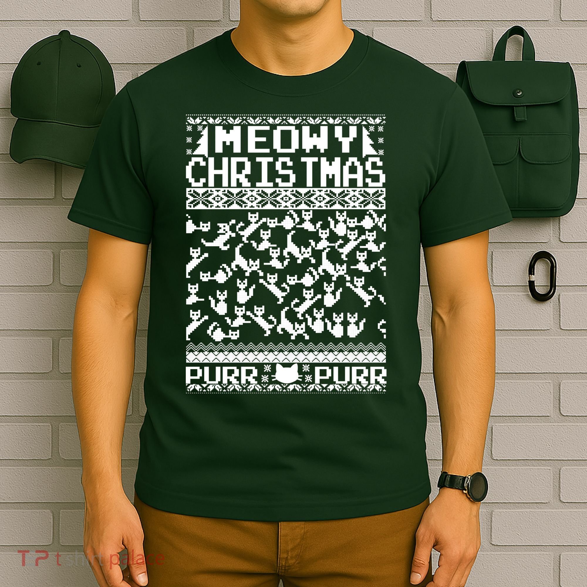 Meowy Christmas Cat Ugly Christmas Sweater T-Shirt