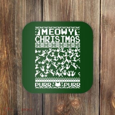 Meowy Christmas Cat Ugly Christmas Sweater Coaster