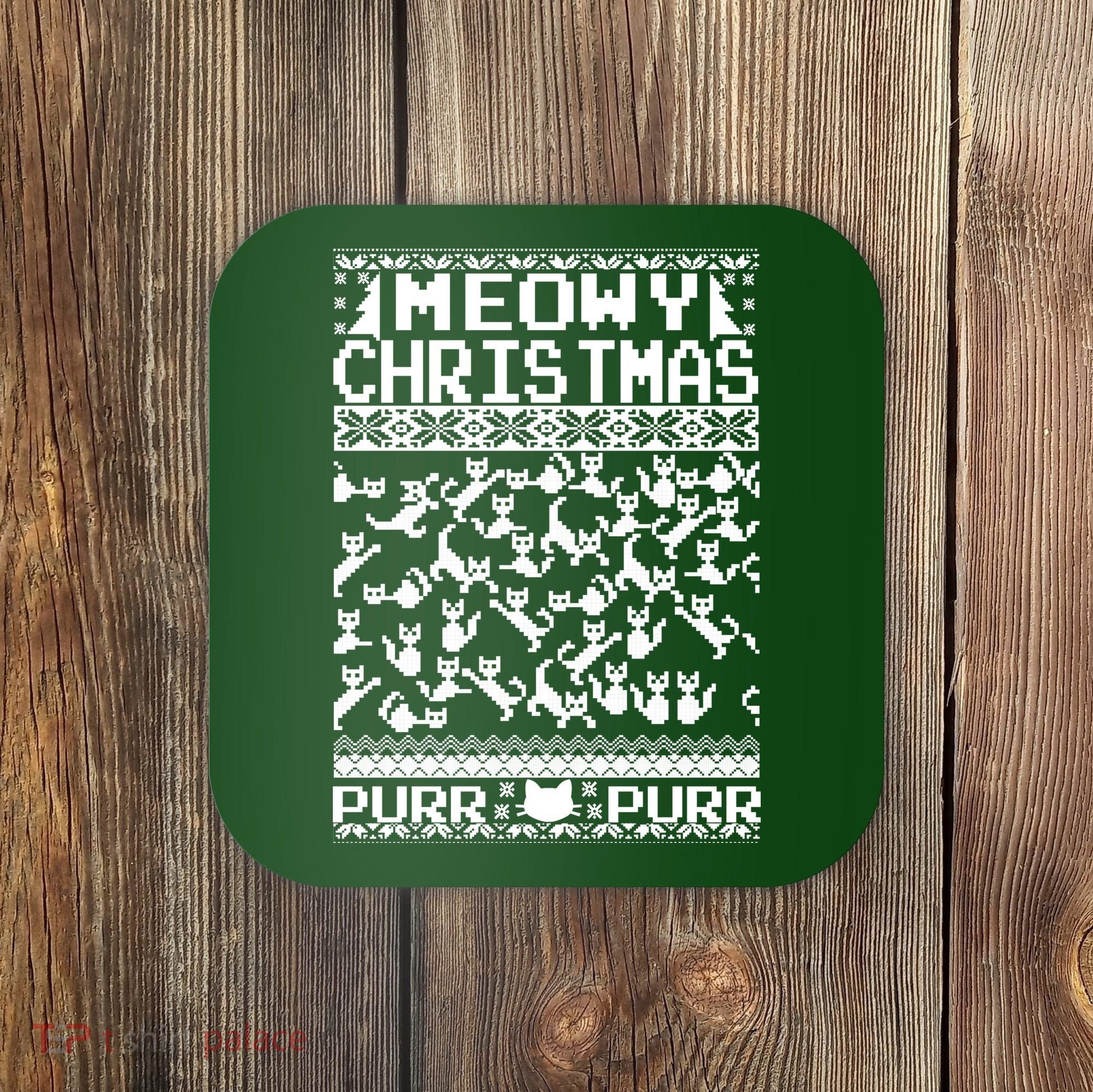 Meowy Christmas Cat Ugly Christmas Sweater Coaster