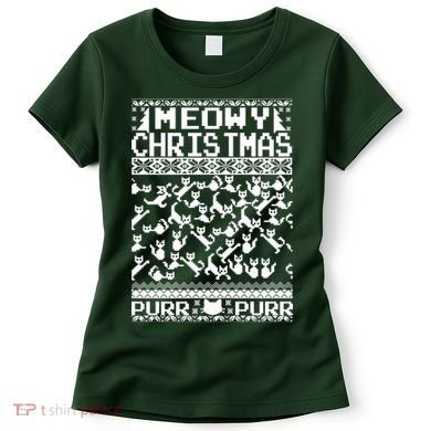 Meowy Christmas Cat Ugly Christmas Sweater Women's T-Shirt