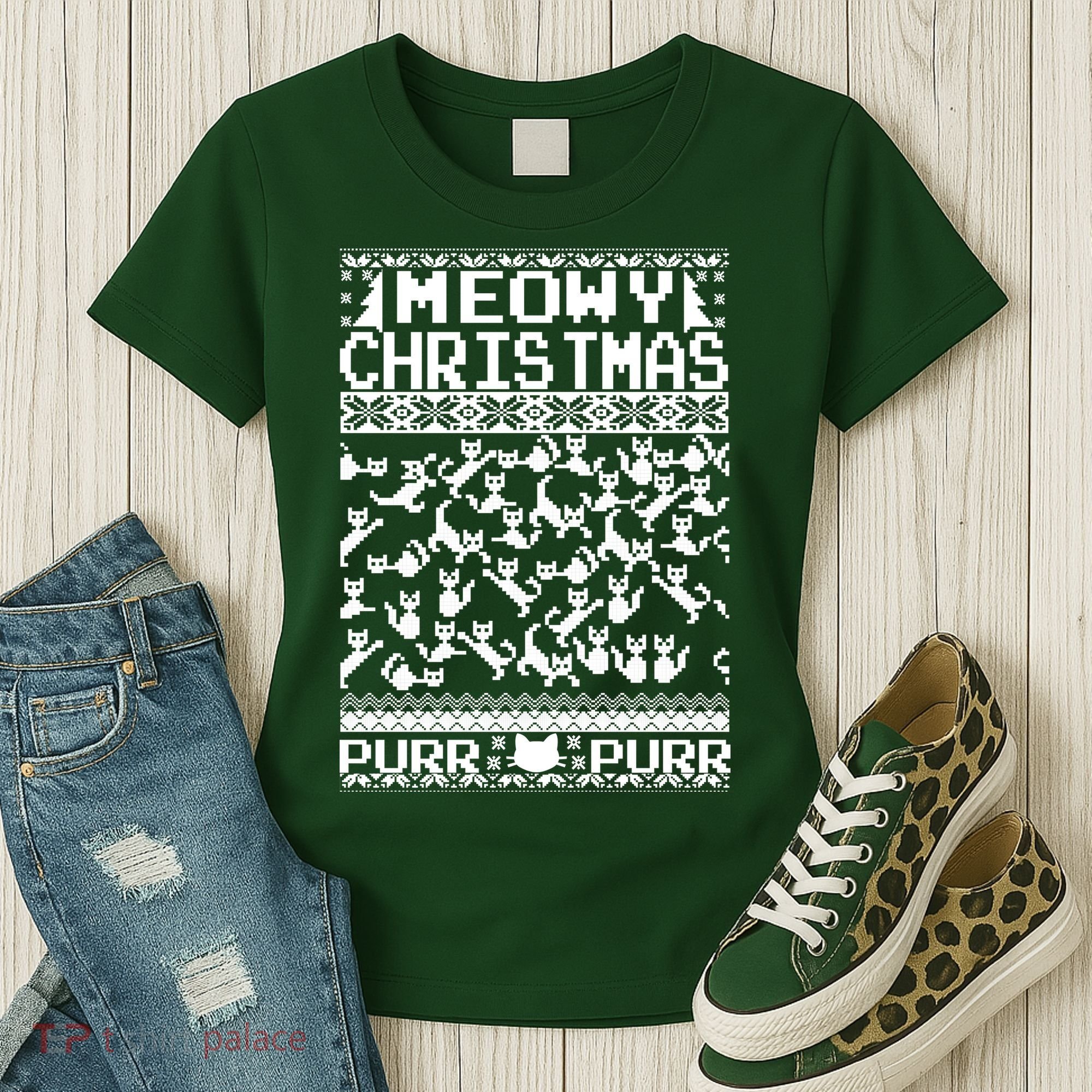 Meowy Christmas Cat Ugly Christmas Sweater Women's T-Shirt