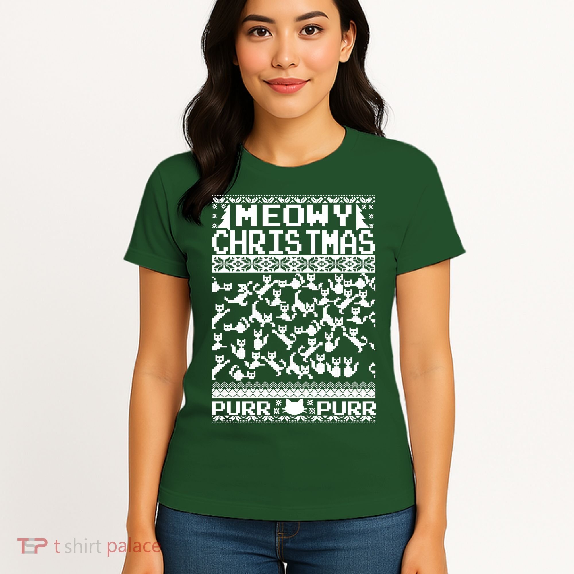 Meowy Christmas Cat Ugly Christmas Sweater Women's T-Shirt