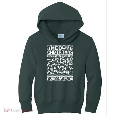 Meowy Christmas Cat Ugly Christmas Sweater Kids Hoodie