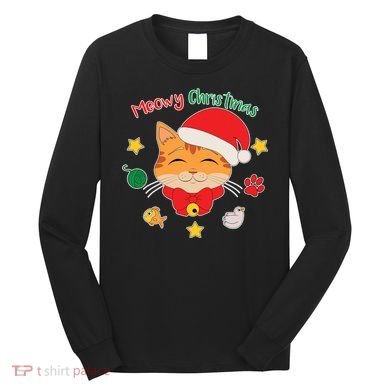 Meowy Christmas Cute Cat Long Sleeve Shirt