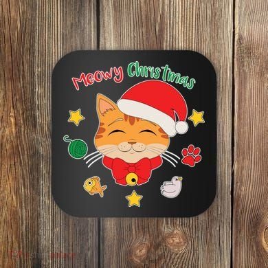 Meowy Christmas Cute Cat Coaster