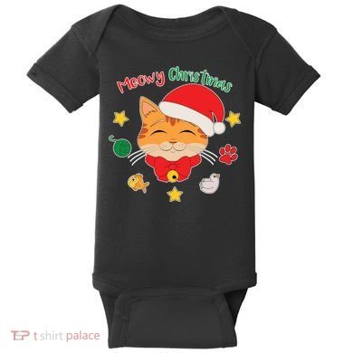 Meowy Christmas Cute Cat Baby Bodysuit