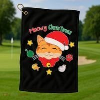 Meowy Christmas Cute Cat Golf Towel thumb 1