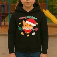 Meowy Christmas Cute Cat Kids Hoodie thumb 3