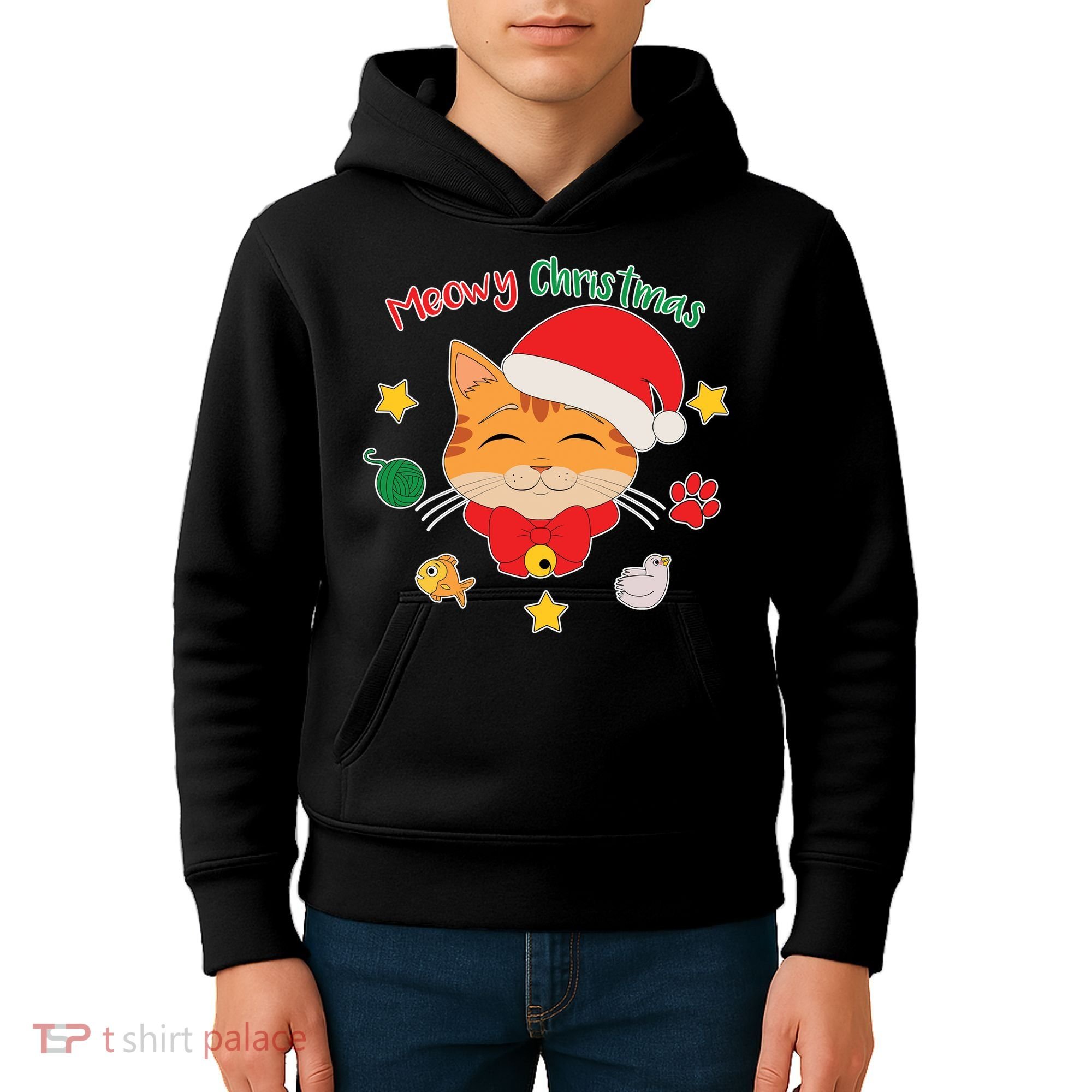 Meowy Christmas Cute Cat Kids Hoodie