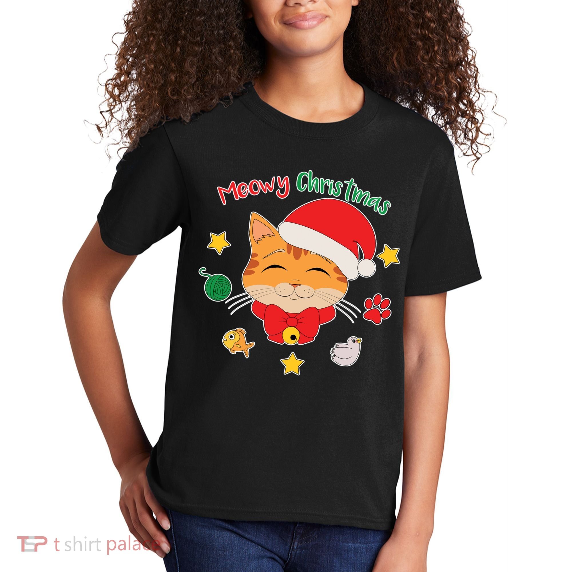 Meowy Christmas Cute Cat Kids T-Shirt