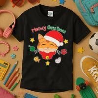 Meowy Christmas Cute Cat Kids T-Shirt thumb 3