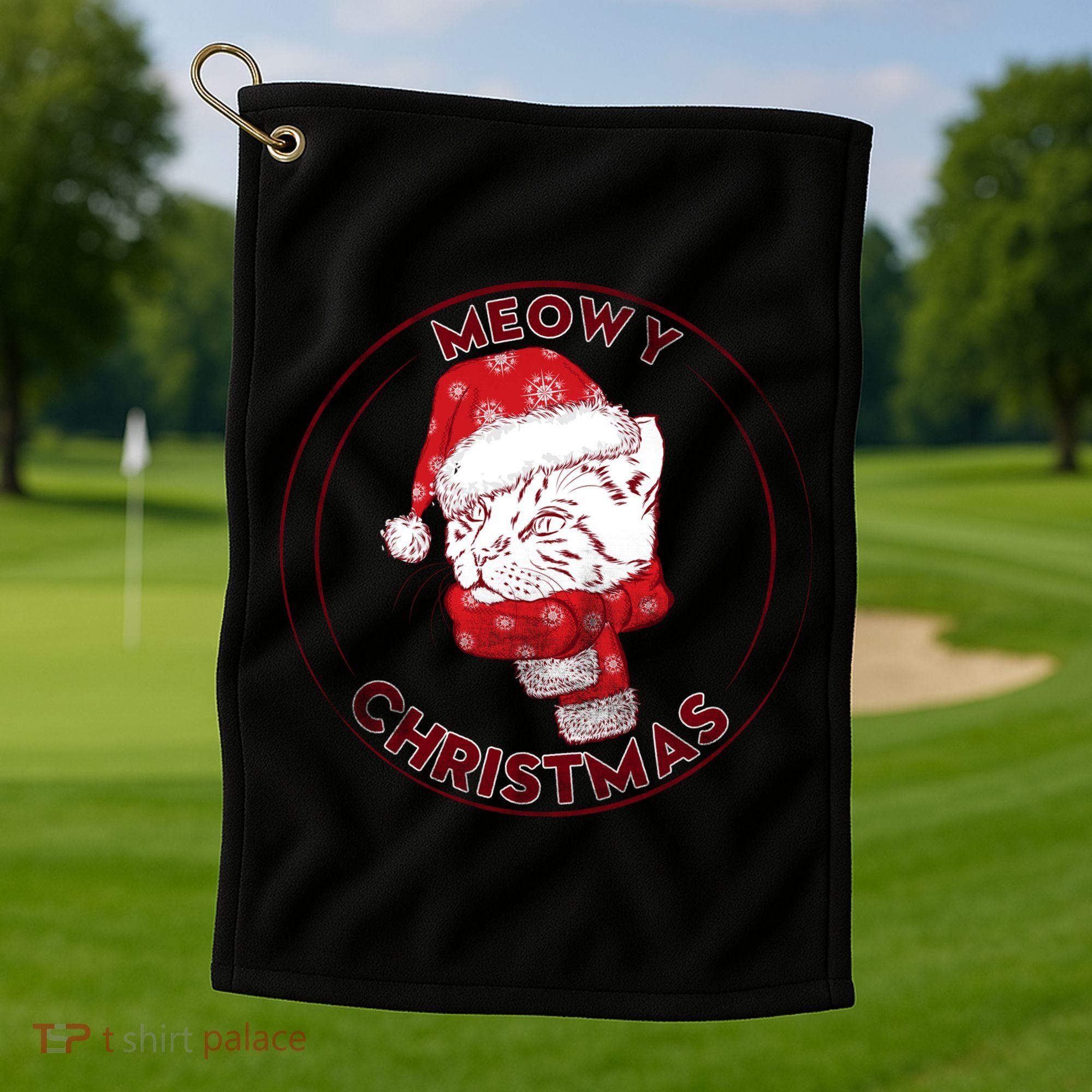 Meowy Christmas Emblem Golf Towel