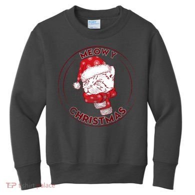 Meowy Christmas Emblem Kids Sweatshirt