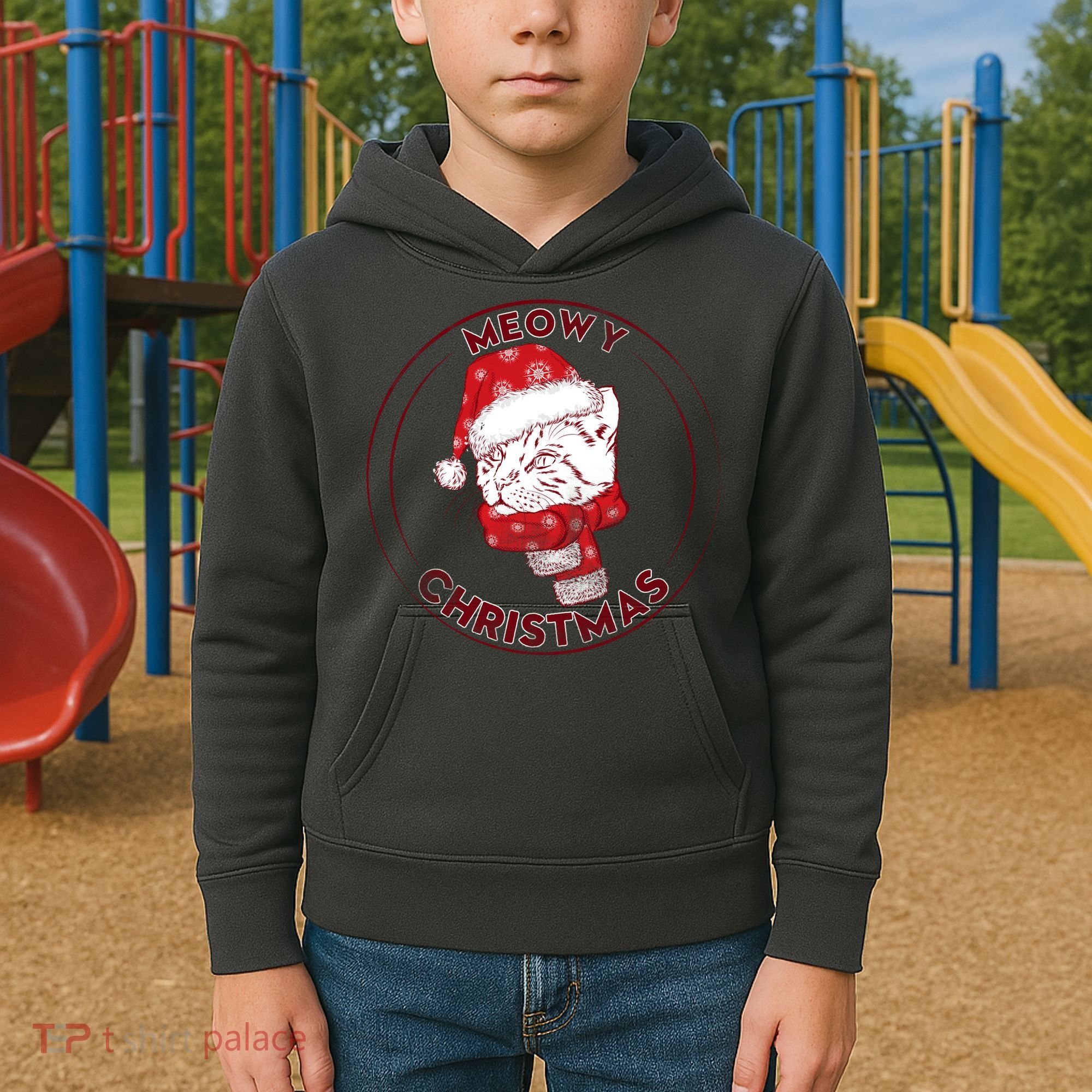 Meowy Christmas Emblem Kids Hoodie