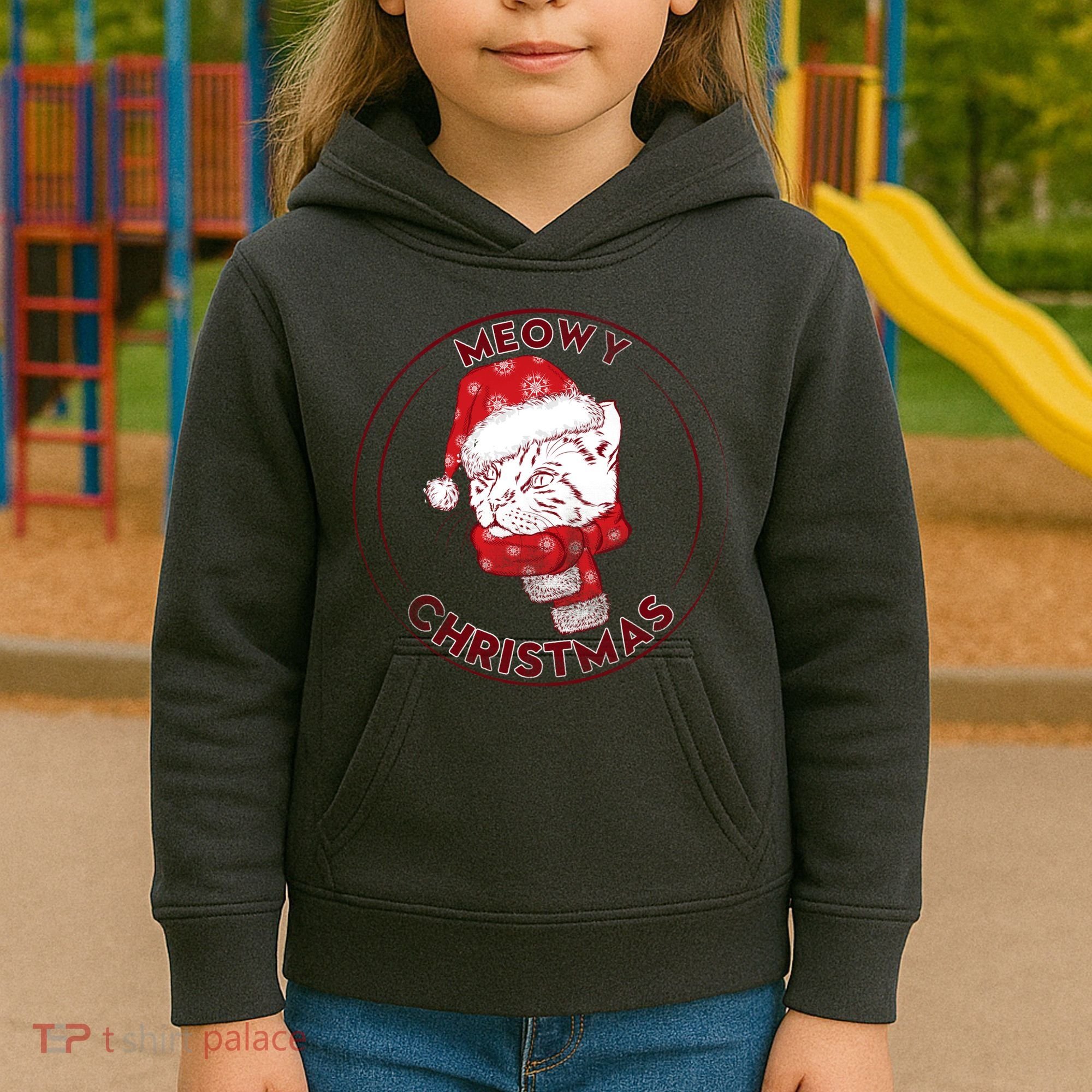 Meowy Christmas Emblem Kids Hoodie
