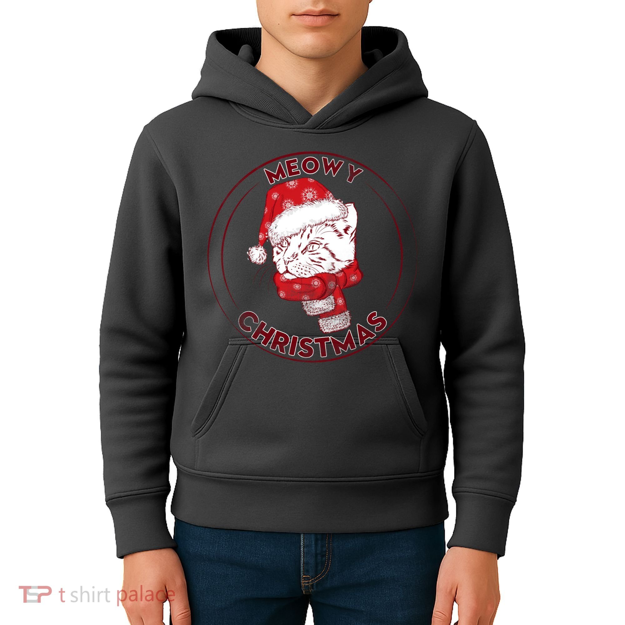 Meowy Christmas Emblem Kids Hoodie