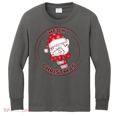 Meowy Christmas Emblem Kids Long Sleeve Shirt