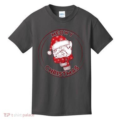 Meowy Christmas Emblem Kids T-Shirt