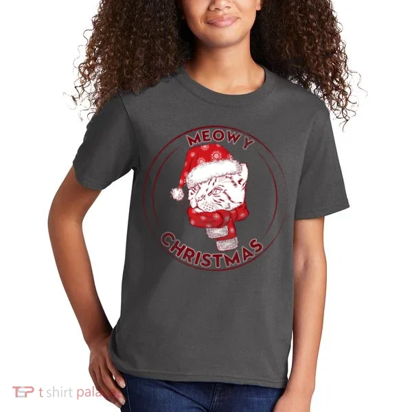 Meowy Christmas Emblem Kids T-Shirt