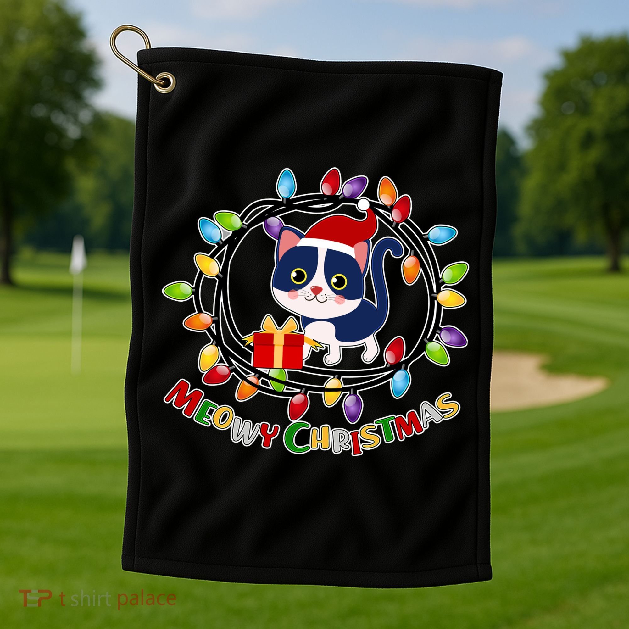 Meowy Christmas Kitty Golf Towel