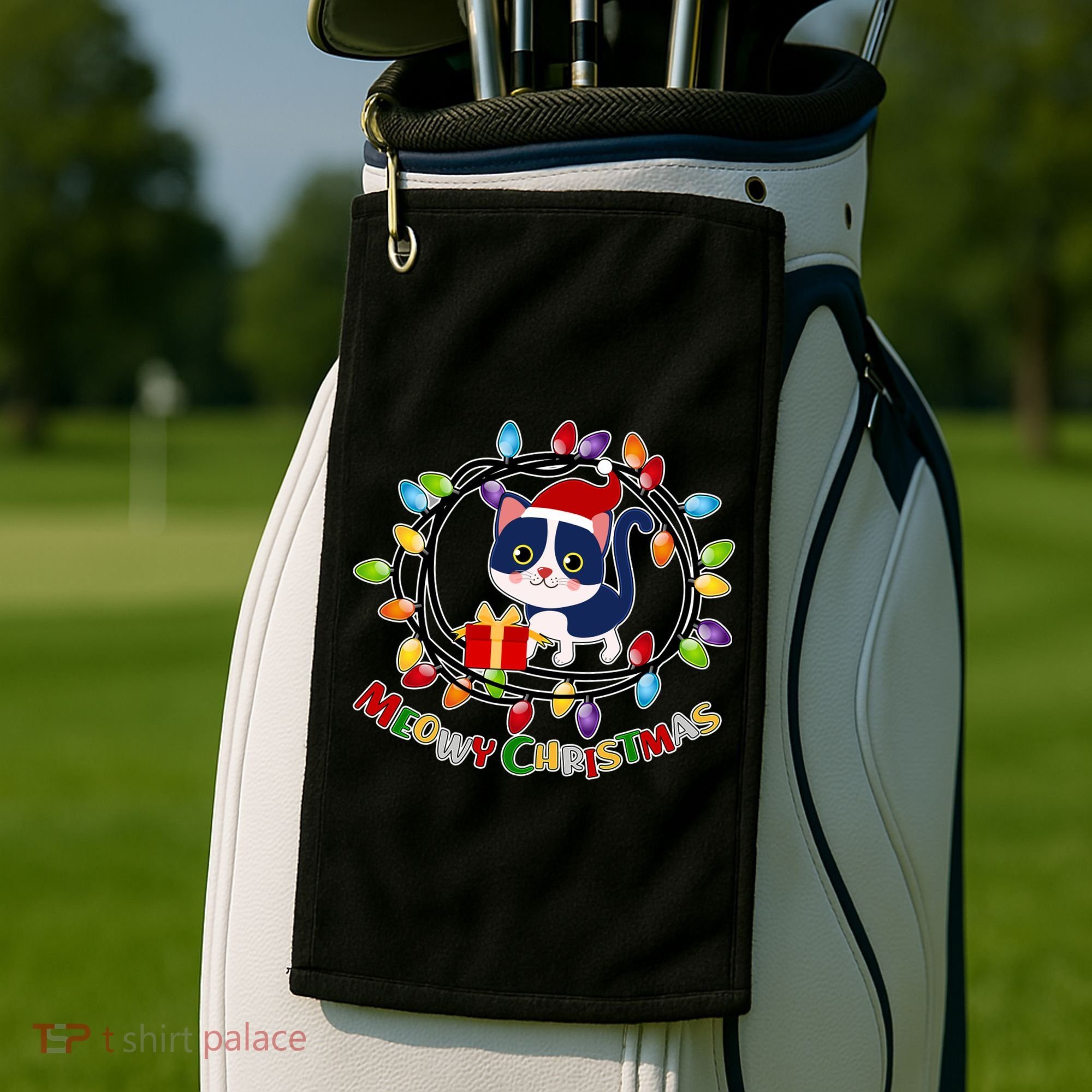 Meowy Christmas Kitty Golf Towel