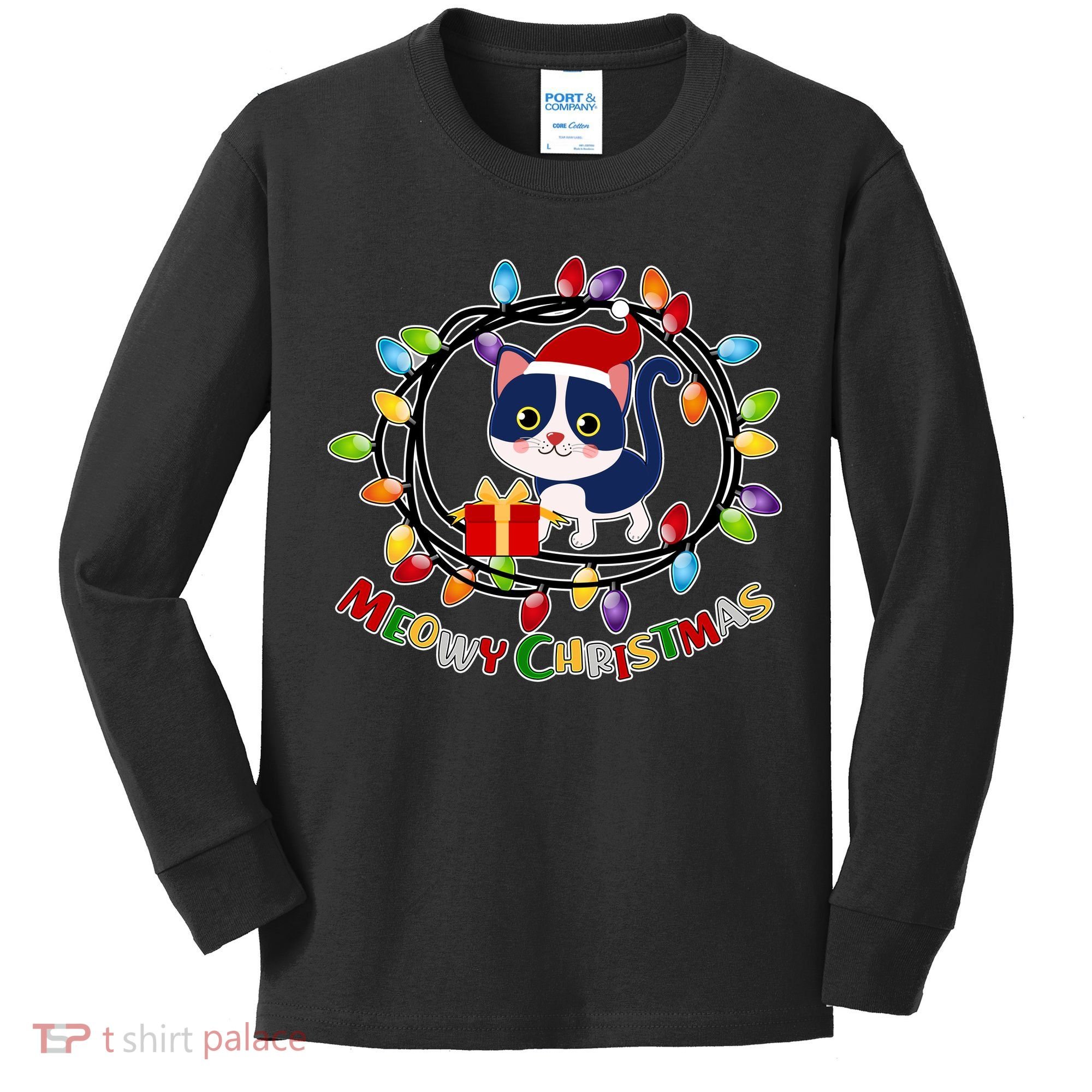 Meowy Christmas Kitty Kids Long Sleeve Shirt