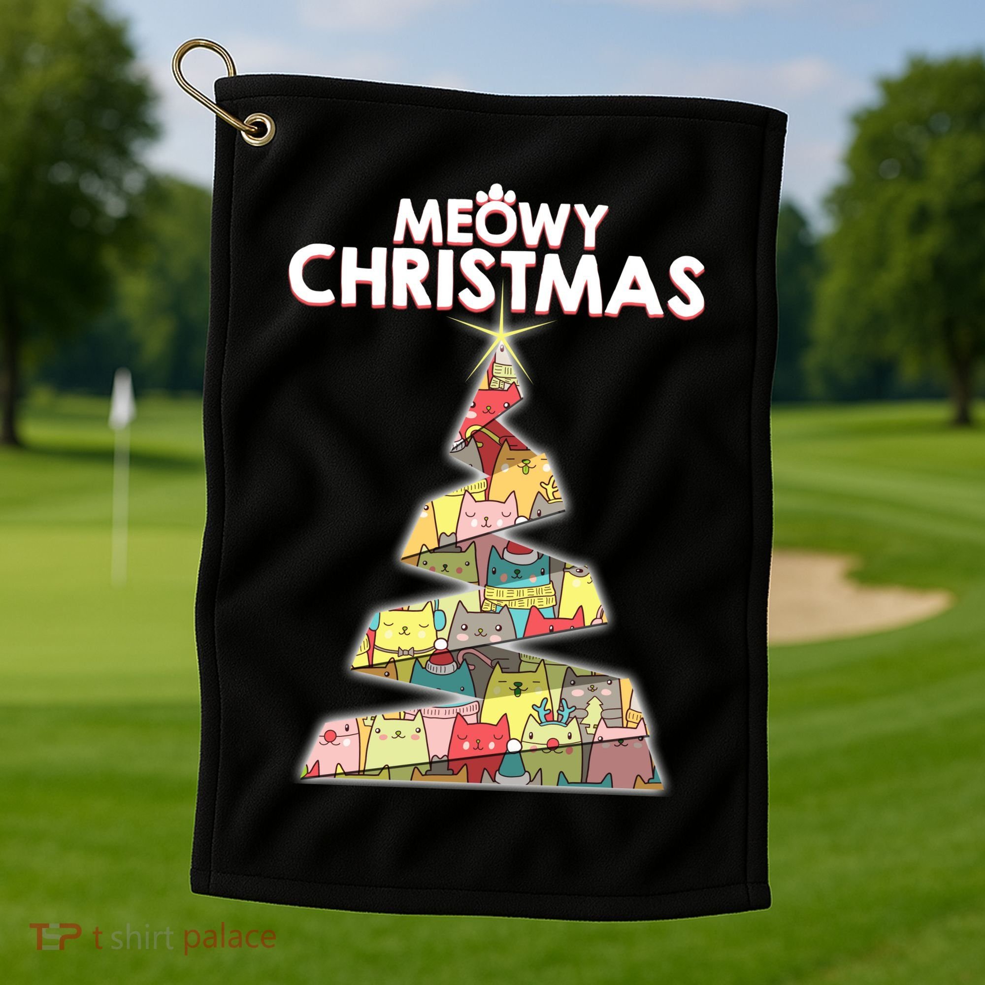 Meowy Christmas Tree For Cat Lovers Golf Towel
