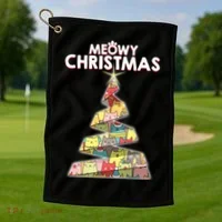 Meowy Christmas Tree For Cat Lovers Golf Towel thumb 1