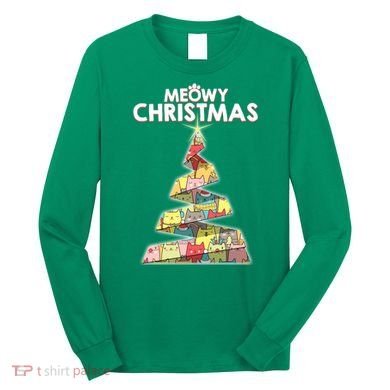 Meowy Christmas Tree For Cat Lovers Long Sleeve Shirt