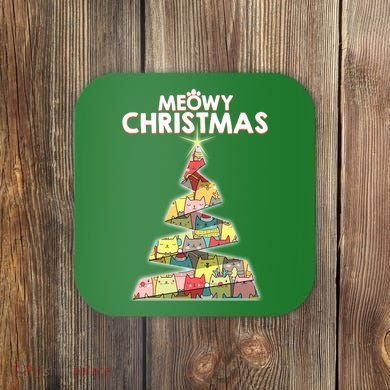 Meowy Christmas Tree For Cat Lovers Coaster