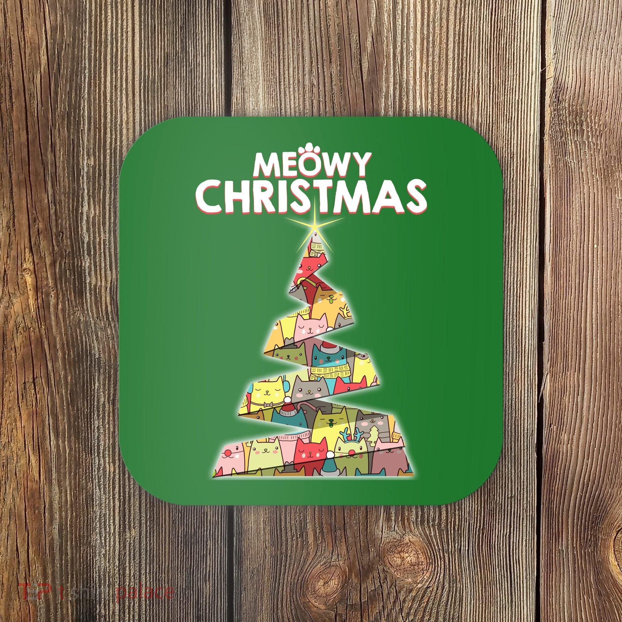 Meowy Christmas Tree For Cat Lovers Coaster